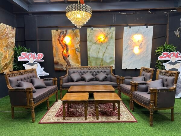 SET SOFA SERBIA BALDU COKLAT GELAP GRED A (3+2+1+1) + MEJA KOPI BESAR (1) & MEJA KOPI KECIL (1 ) NEW ARRIVAL