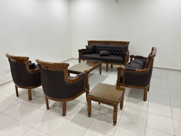 SET SOFA SERBIA BALDU COKLAT GELAP GRED A (3+2+1+1) + MEJA KOPI BESAR (1) & MEJA KOPI KECIL (1 ) NEW ARRIVAL - Image 5