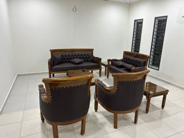 SET SOFA SERBIA BALDU COKLAT GELAP GRED A (3+2+1+1) + MEJA KOPI BESAR (1) & MEJA KOPI KECIL (1 ) NEW ARRIVAL - Image 4