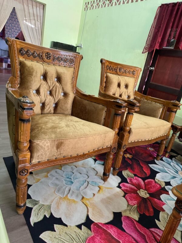 SET SOFA SERBIA 3+2+1+1 SIAP MEJA KOPI BESAR & MEJA KOPI KECIL GRED C (BALDU COKLAT ) - Image 3