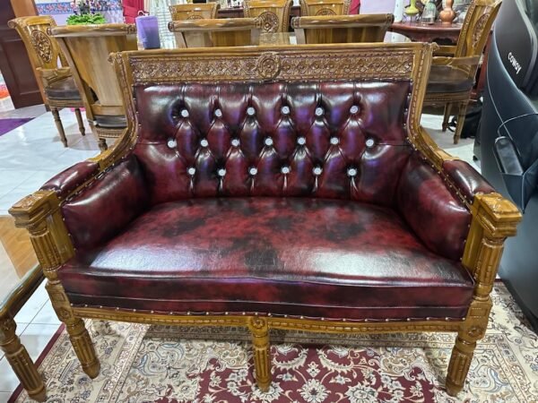 SET SOFA SERBIA 3211 SIAP MEJA BESAR DAN MEJA KOPI KECIL GRED B FINISHING KILAT MATERIAL SYNTHETIC LEATHER ( READY STOCK ) - Image 2