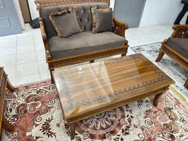 SET SOFA ALLADIN 3211 SIAP MEJA BESAR + MEJA KOPI KECIL FINISHING GRED A MATERIAL BALDU COKLAT - Image 6