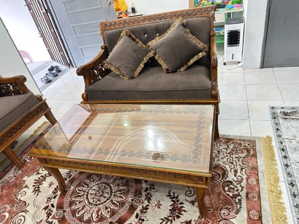 SET SOFA ALLADIN 3211 SIAP MEJA BESAR + MEJA KOPI KECIL FINISHING GRED A MATERIAL BALDU COKLAT - Image 7