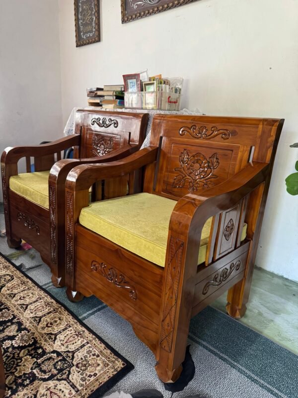 SET COBRA 3211 – SIAP MEJA KACA + KUSYEN Kayu Jati Solid | Finishing Natural | Harga Bajet Tapi Tetap Padu - Image 3
