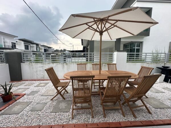 MEJA SANTAI KAYU PANGKERAI 8 KERUSI – EDISI OUTDOOR - Image 8